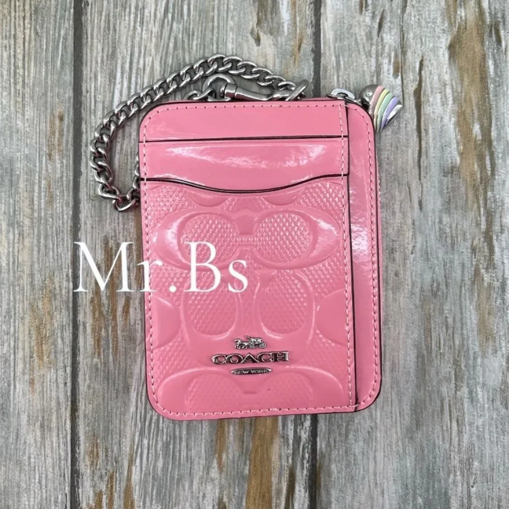 Coach Zip Card Case In Signature Leather With Heart Charm Wallet Bag
